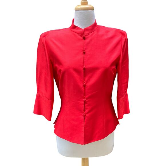 Adrianna Papell Jacket Blazer Sz 8 Red Silk Buttons Half Sleeve Classy Holiday - Picture 1 of 15